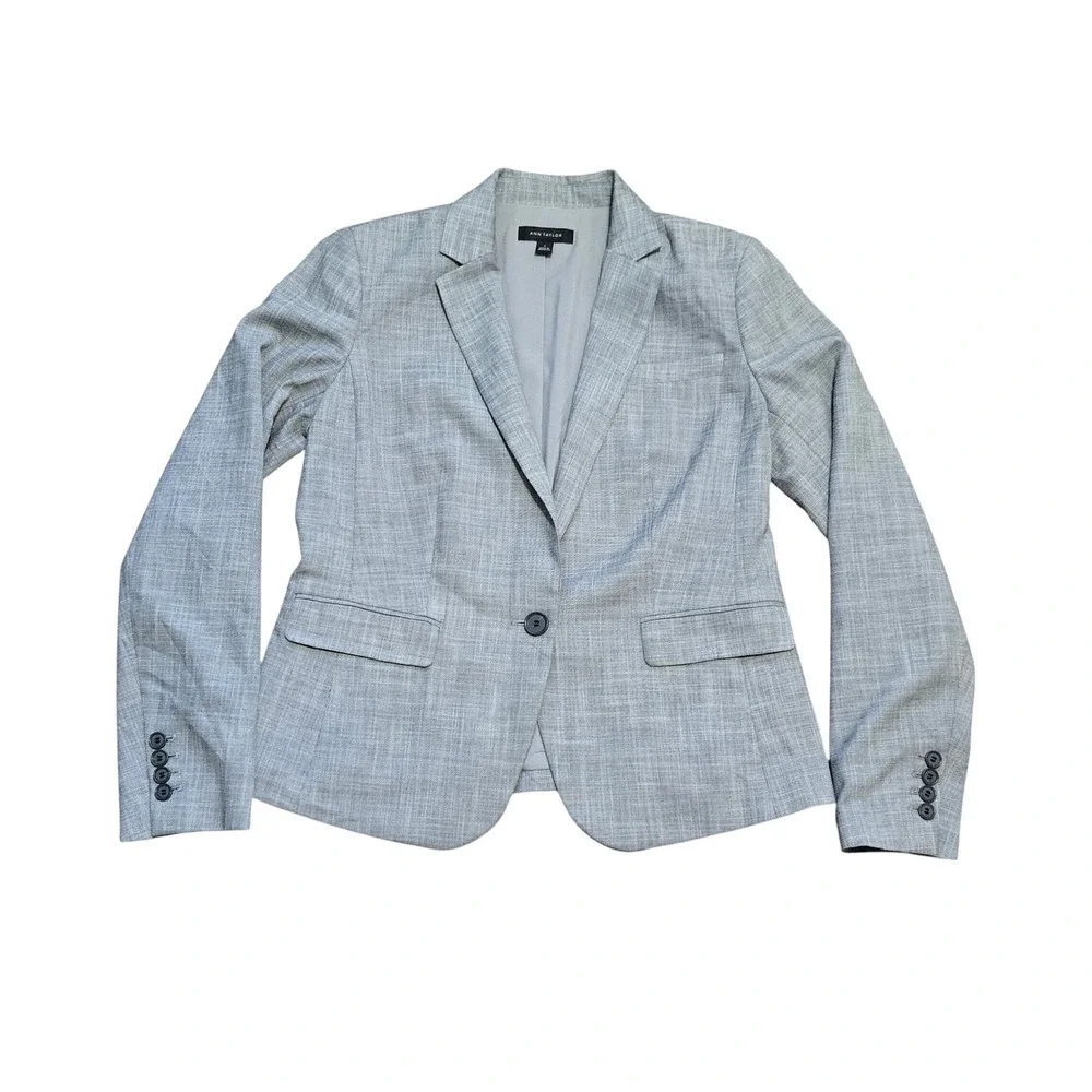 Ann Taylor Gray One Button Textured Blazer Jacket Size 6 Professional